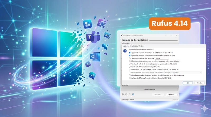 Rufus 4.14 automatise et nettoie linstallation de Windows 11